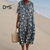 Летнее женское платье с v-образным вырезом и короткими рукавами, свободное винтажное платье с цветочным принтом в богемном стиле, трапециевидной формы длиной до колена, пляжное платье миди для свиданий