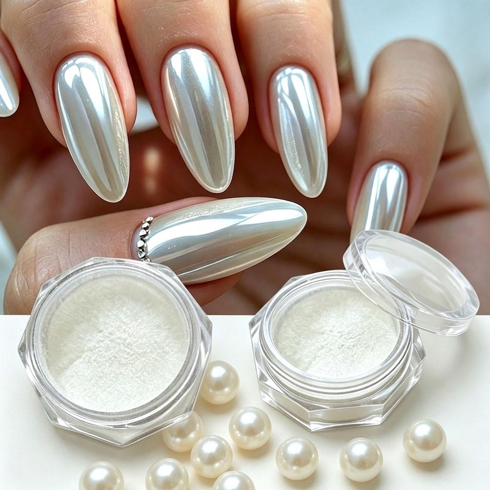 1box Chrome Milk White Pearl Nail Powder High Gloss Natural Pearl Moonlight Nail Pigment Unicorn Chrome Nail Rubbing Dust 0.3g#R