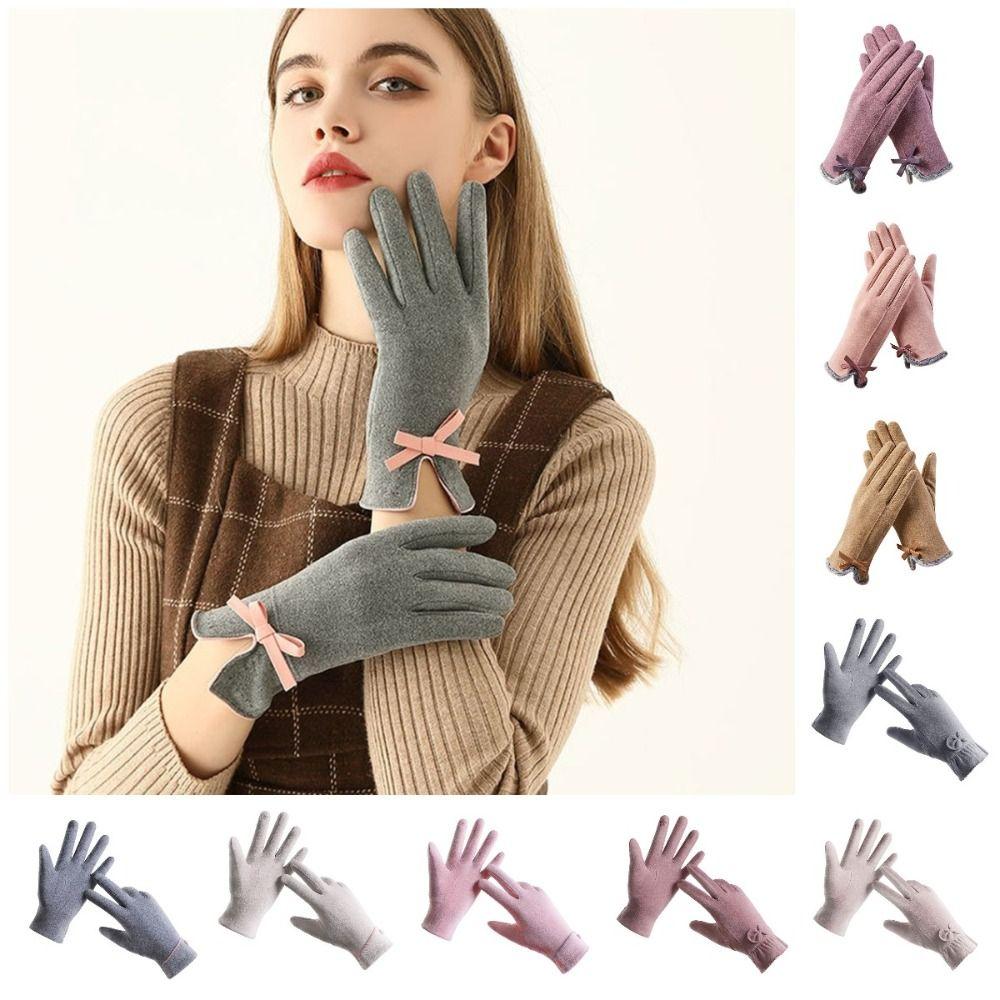 Bowknot Plush Driving Gloves Anti-slip Outdoor Riding Mittens Elasticity Soft Gloves Motorcycle