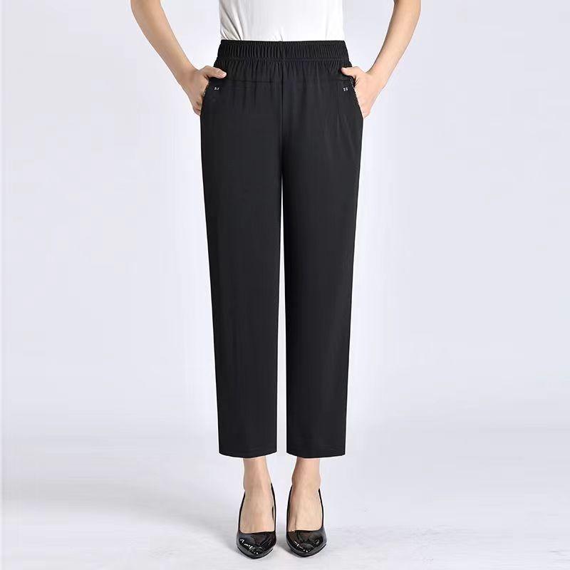 L-8XL Middle-aged Elderly Female Straight Mom Pants Women Summer Pants Elastic High Waist Casual Ninth Pants Plus Size