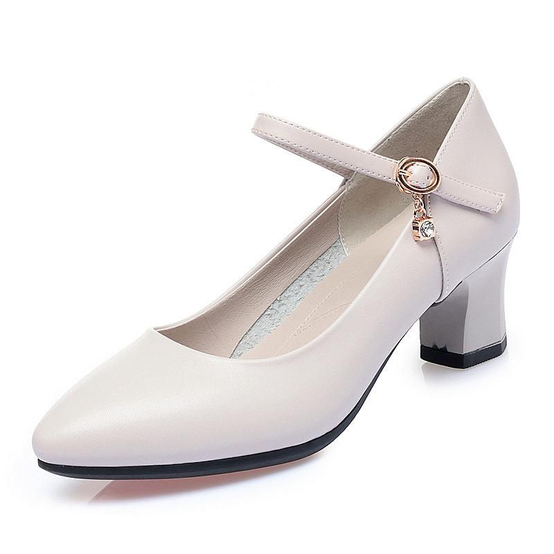 Autumn Women Fashion Sweet Comfort Buckle Strap Square Heel Pumps Casual Black Leather Office High Heel Shoes