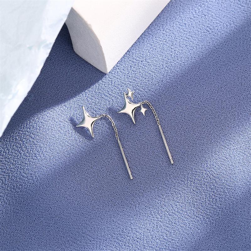 Серебряные асимметричные серьги-звезды для женщин, модные и элегантные серьги в виде четырехконечной звезды, подарок на вечеринку для девочек