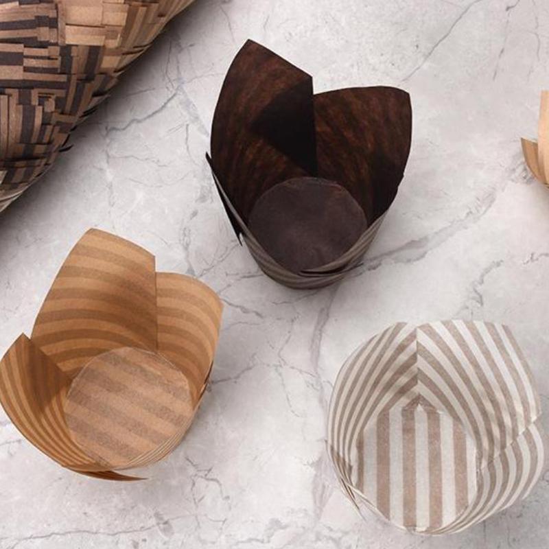 50 шт./наборы Тюльпан Маффин Кекс Бумажные стаканчики Маслостойкие Вкладыши для кексов Выпечка Торт Коробка для торта Украшение торта Сделай сам Инструменты Обертки для маффинов