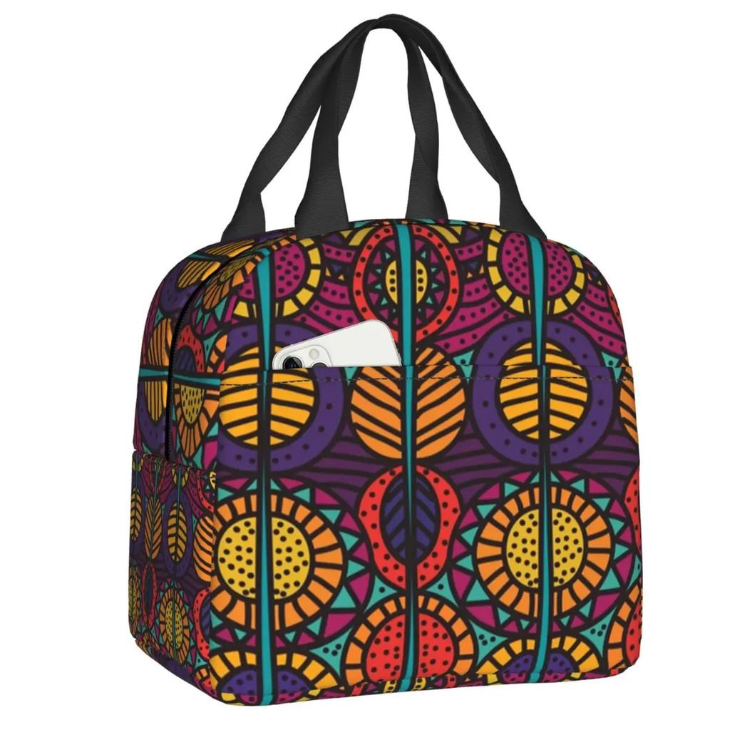 Пользовательские Африканский Анкара восковой принт желтый подушка сумка для обеда женский холодильник термоизолированный ланч-бокс для детей школьного возраста