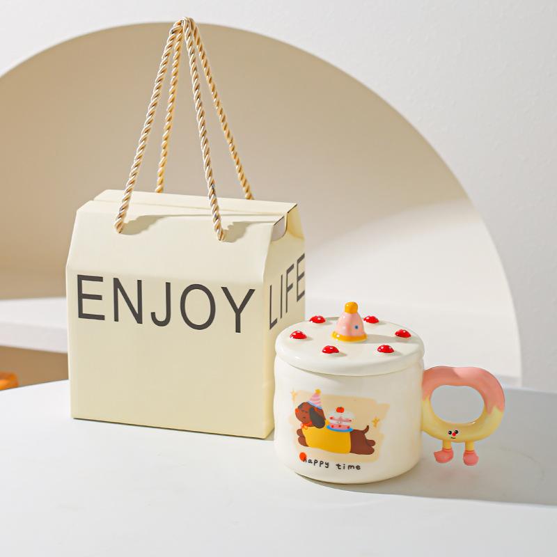 Креативная милая мультяшная кружка для торта на день рождения, керамическая, в подарок, для дома, для кофе, для воды, парная