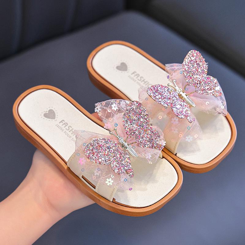 Lively Butterfly Kids' Non-slip Summer Slippers - Soft Sole, Cute One-Strap Design for Indoor/Outdoor Use