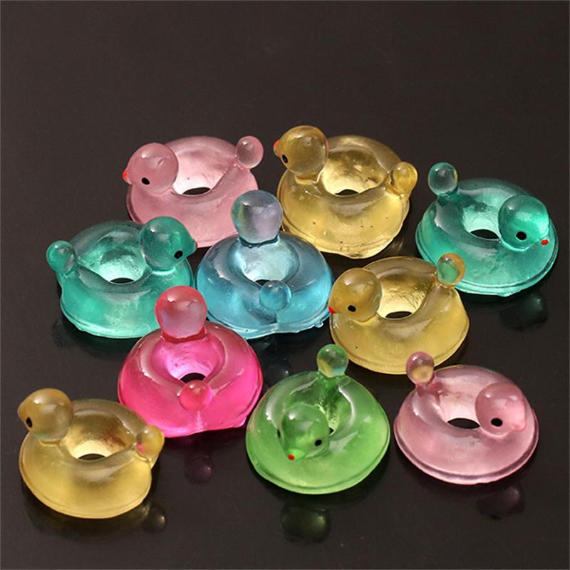 10Pcs Mini Luminous Swimming Ring Ducks Micro Landscape Ornament Miniature Statue Potted Garden Home Decoration