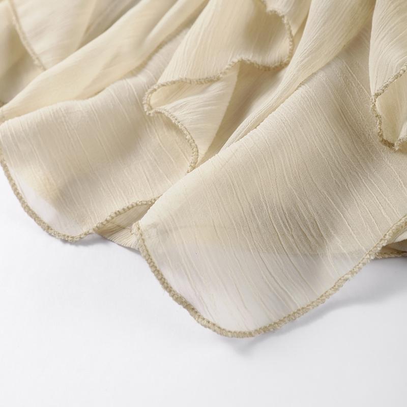 Chic Chiffon Ruffled Shirt Women Elegant Loose V-neck Long Sleeve Shirts Female 2025 Spring Vacation Street Lady Blouse Tops