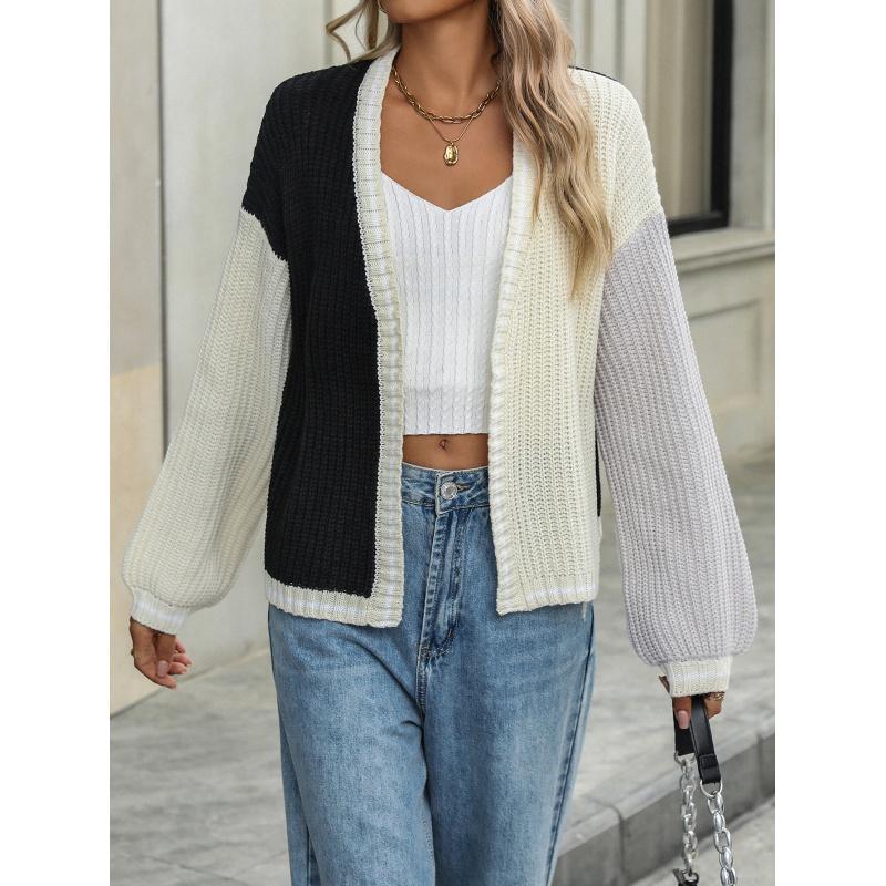 Autumn And Winter Temperament Commuter Loose Splicing Women's Knitted Cardigan Jacket Sweater