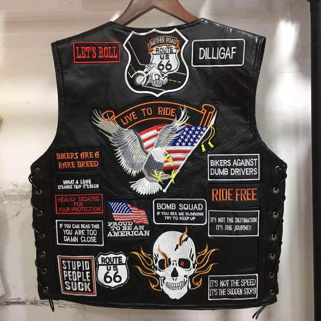 Harley Vest Кожаный жилет для верховой езды 42 Кожаный жилет с вышитым значком для мужчин