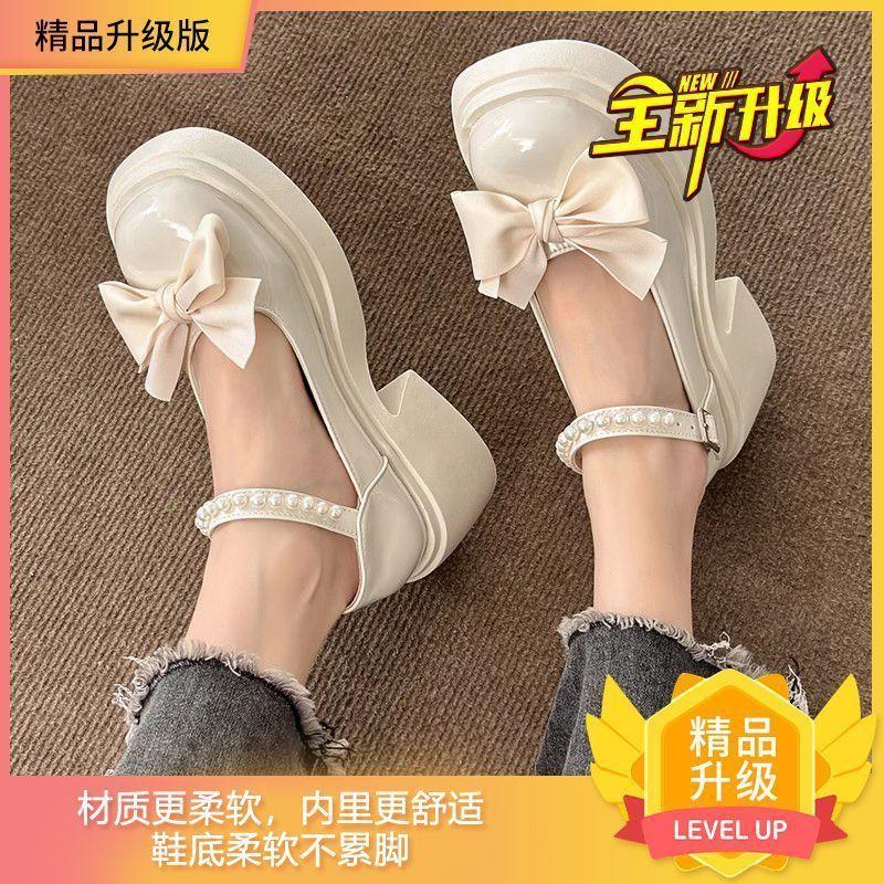 Французские туфли Мэри Джейн из кожи, женские весенние туфли на платформе с бантом и юбкой, толстый каблук, одинарные туфли на высоком каблуке