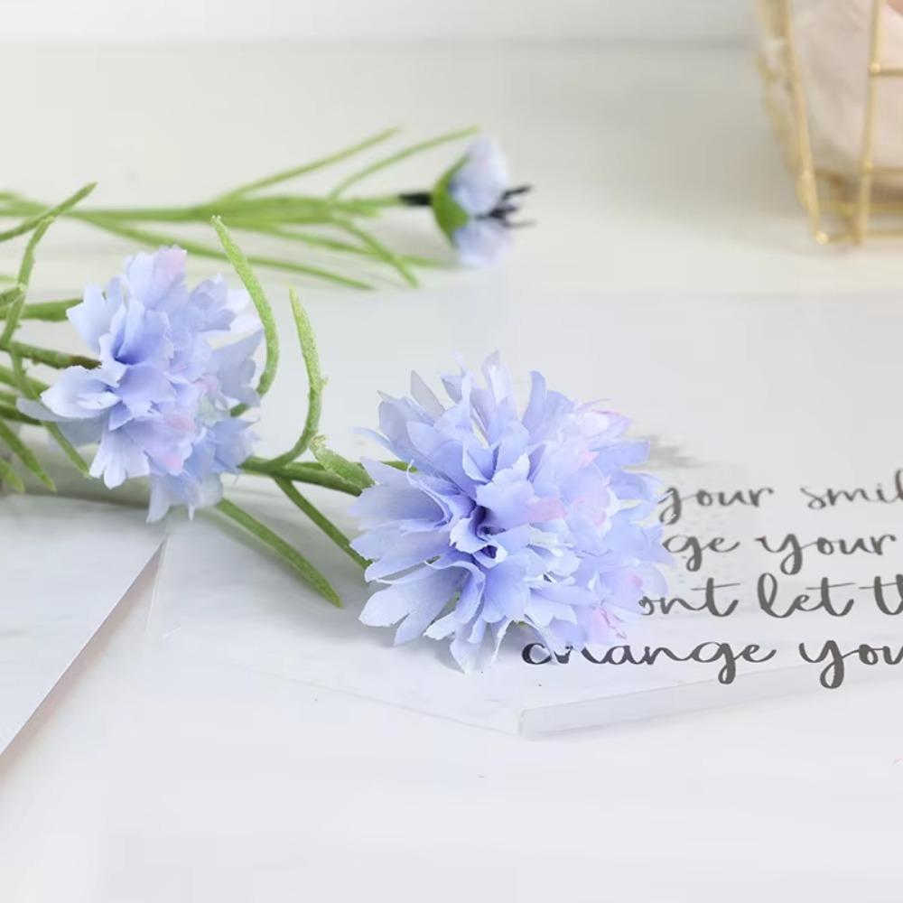 3 Forks/Bouquet Long Branch Artificial Flower Starry Cornflower Blue Color Silk Cornflower Silk Material Fake Flowers