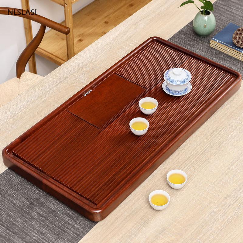 Натуральный деревянный чайный поднос, китайский чайный столик, органайзер для чайной посуды, высокое качество, двойное использование, сервировочный поднос из цельного дерева, аксессуары