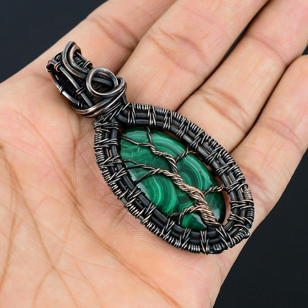 Красивое дерево жизни малахит драгоценный камень ручная работа чистая медная проволока обернутая подвеска ювелирные изделия