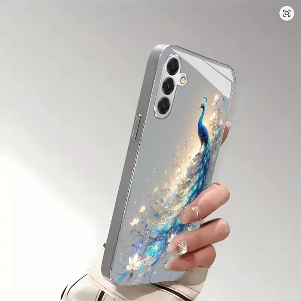 Luxury Crystal Peacock Pattern Electroplated Silver Shockproof Phone Case for Samsung Galaxy S26 S25 S24 S23 S22 Ultra Plus FE