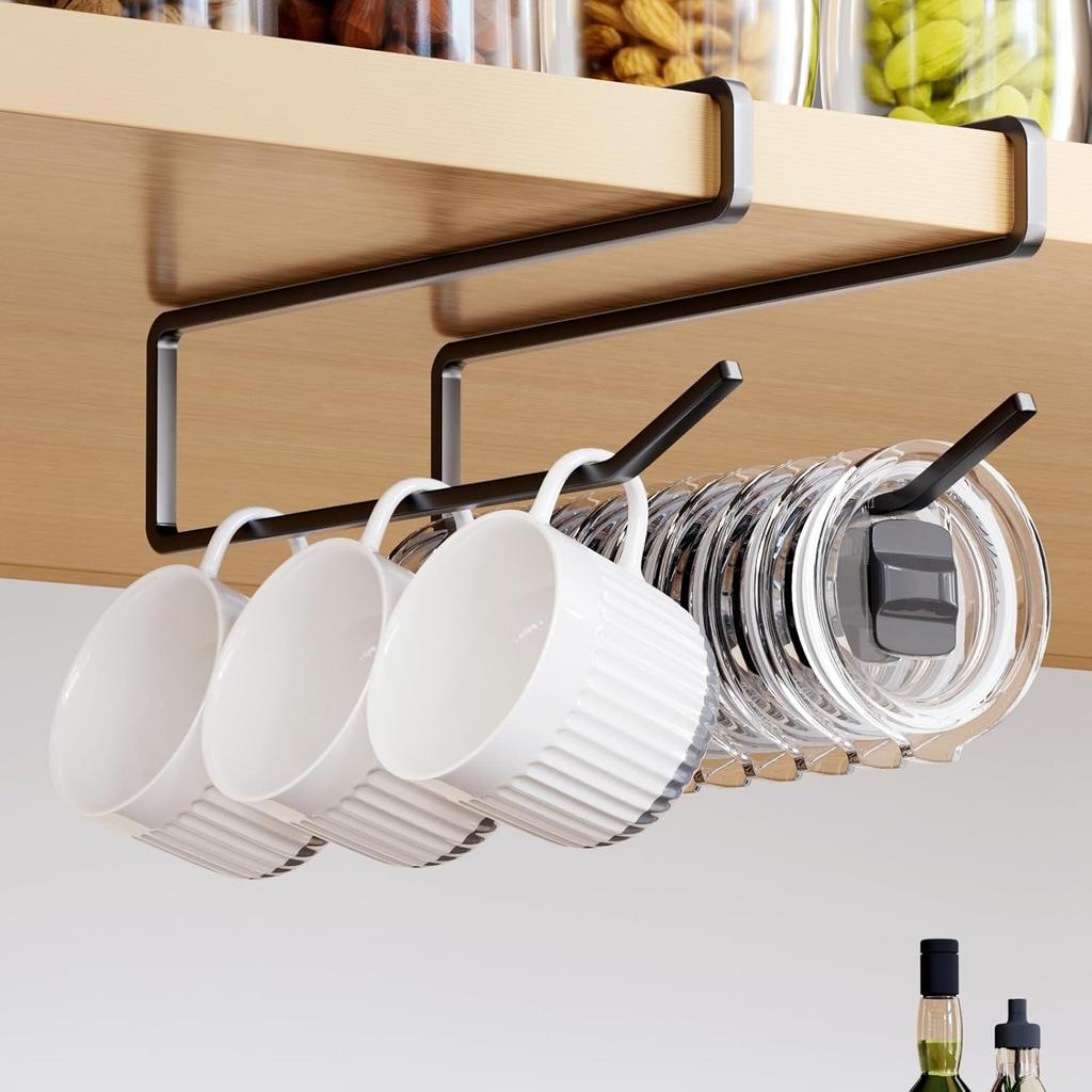 Coffee Mug Holder,2PCS,Tumbler Lid Organizer ide Cabinet,Space Saving Cup Rack for Kitchen Storage Organization,Holds Up to 12 Lids, Paper Towel