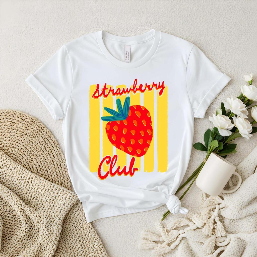 Strawberry Club Shirt, Coquette Aesthetic Shirt, Cute Strawberry Graphic Tee, Sweet Girl Summer Shirt