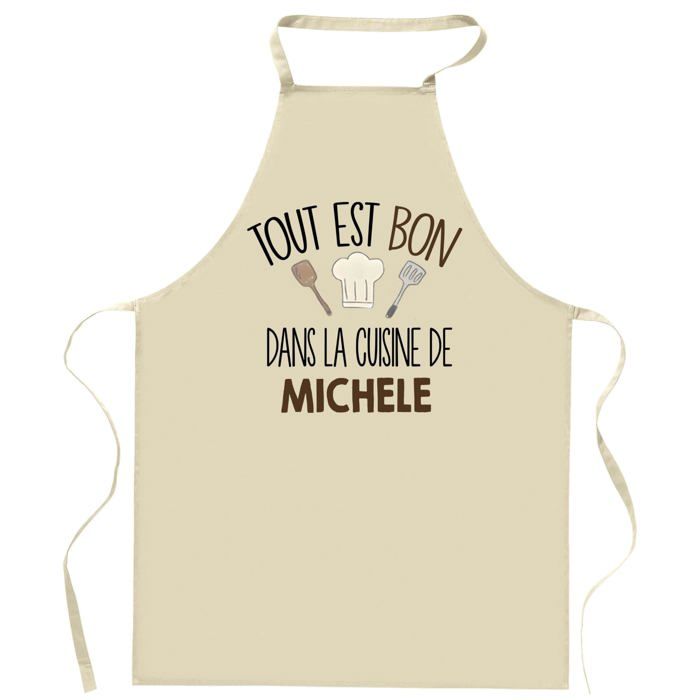 Planetee Tablier Tout est bon dans la cuisine de MICHELE | Cadeau original Prénom pour Cuisinière | Vêtement Blouse protection
