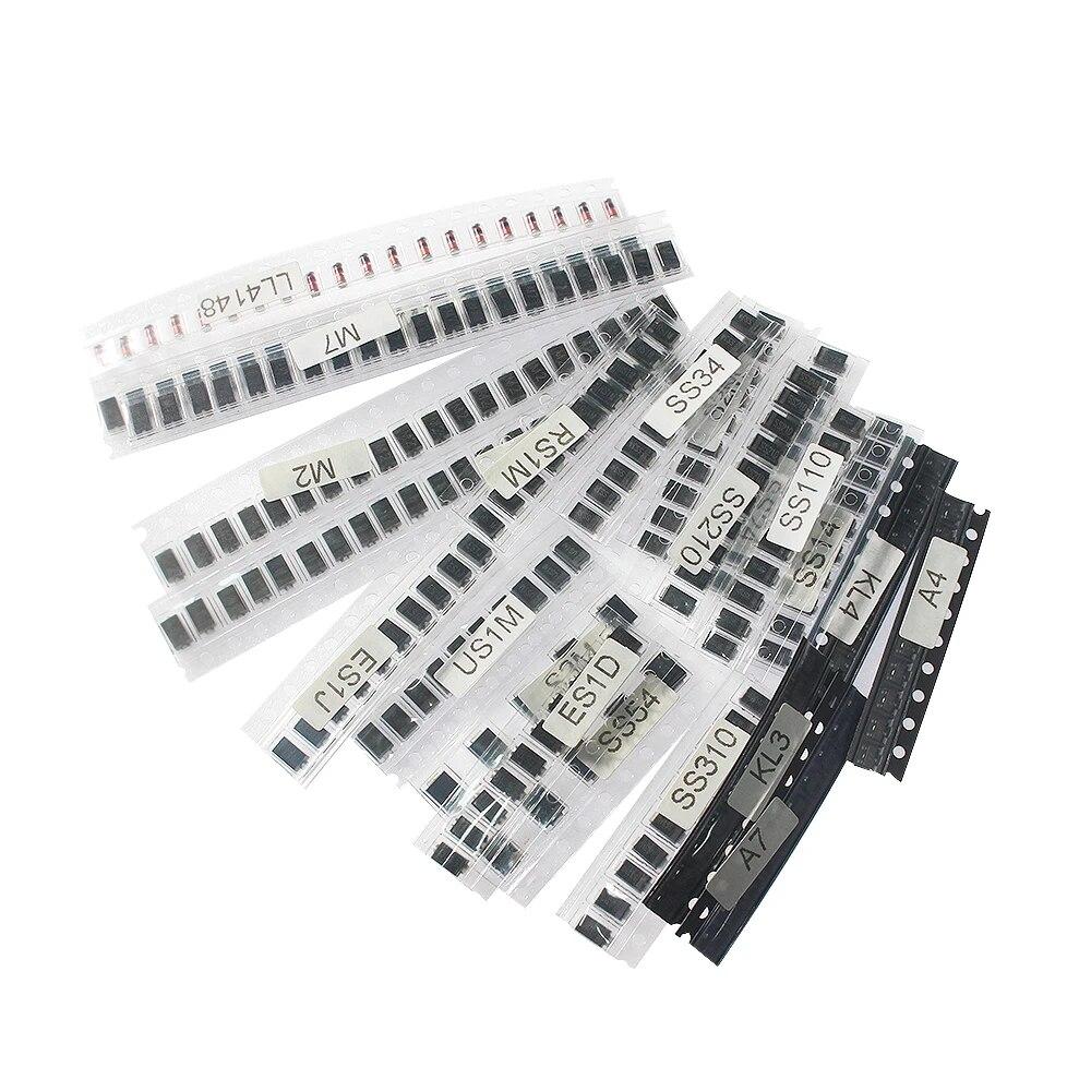 260pcs/set Switching Diode, Schottky Diode, Rectifier Diode Assorted Kit : M1 M2 M4 M7 S2M RS1M US1M ES1D SS14 SS110 SS34 LL4148
