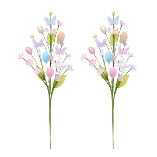 Пасхальные искусственные цветы Пасхальный разноцветный букет с украшениями в виде кролика и яйца DIY Вечеринка Пасхальные подвески Весна Дом