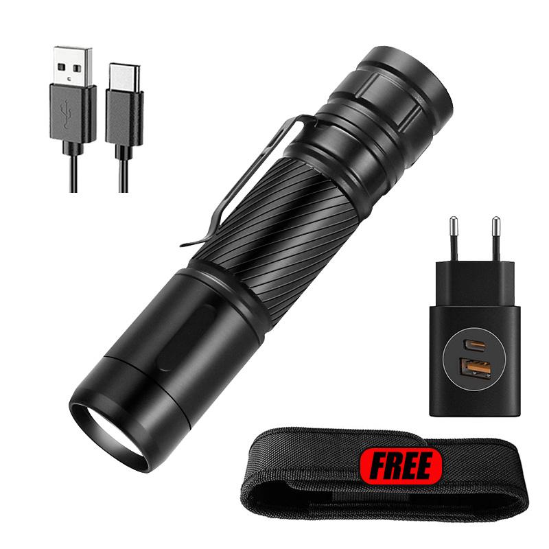 Mini Portable LED Flashlight Type-c Charging High Lumen Ultra Bright Emergency Lighting Lantern Outdoor Waterproof Camping Torch