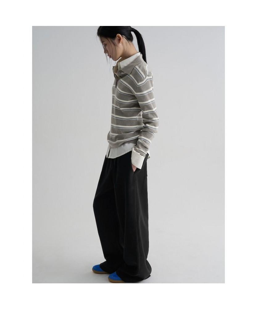 8SECONDS Collared Neck Striped Pullover Gray