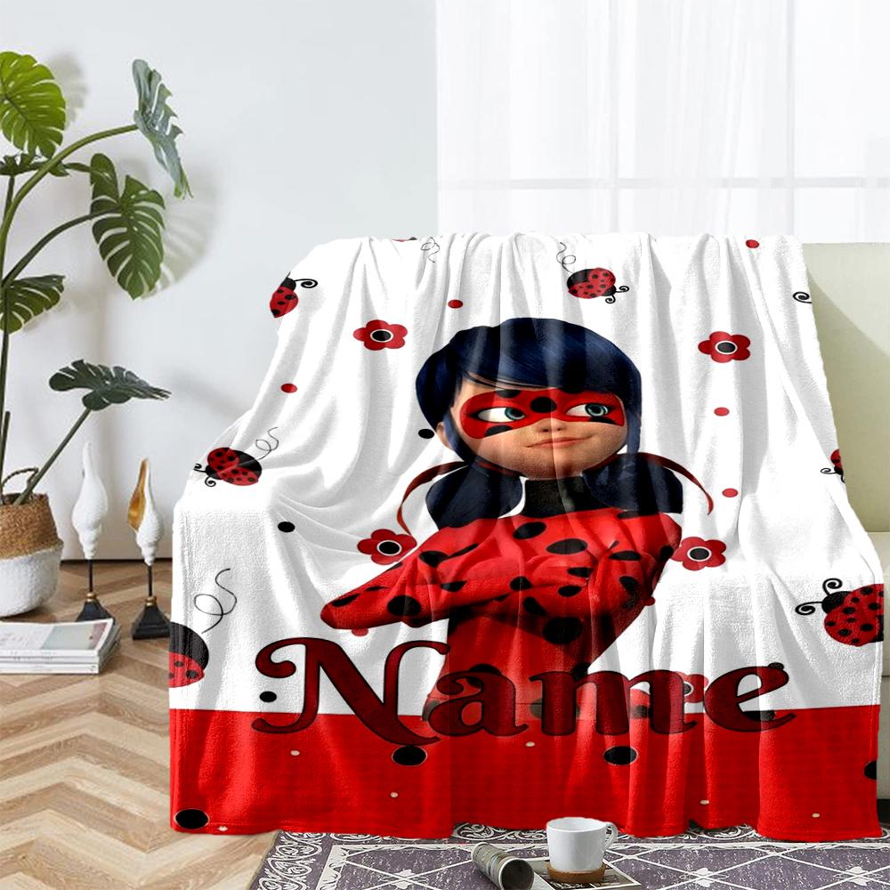 Custom Name Ladybug Theme Printed Blanket - Perfect for Couch, Bed, Travel & Outdoor Use | Machine Washable, Cozy & Durable.