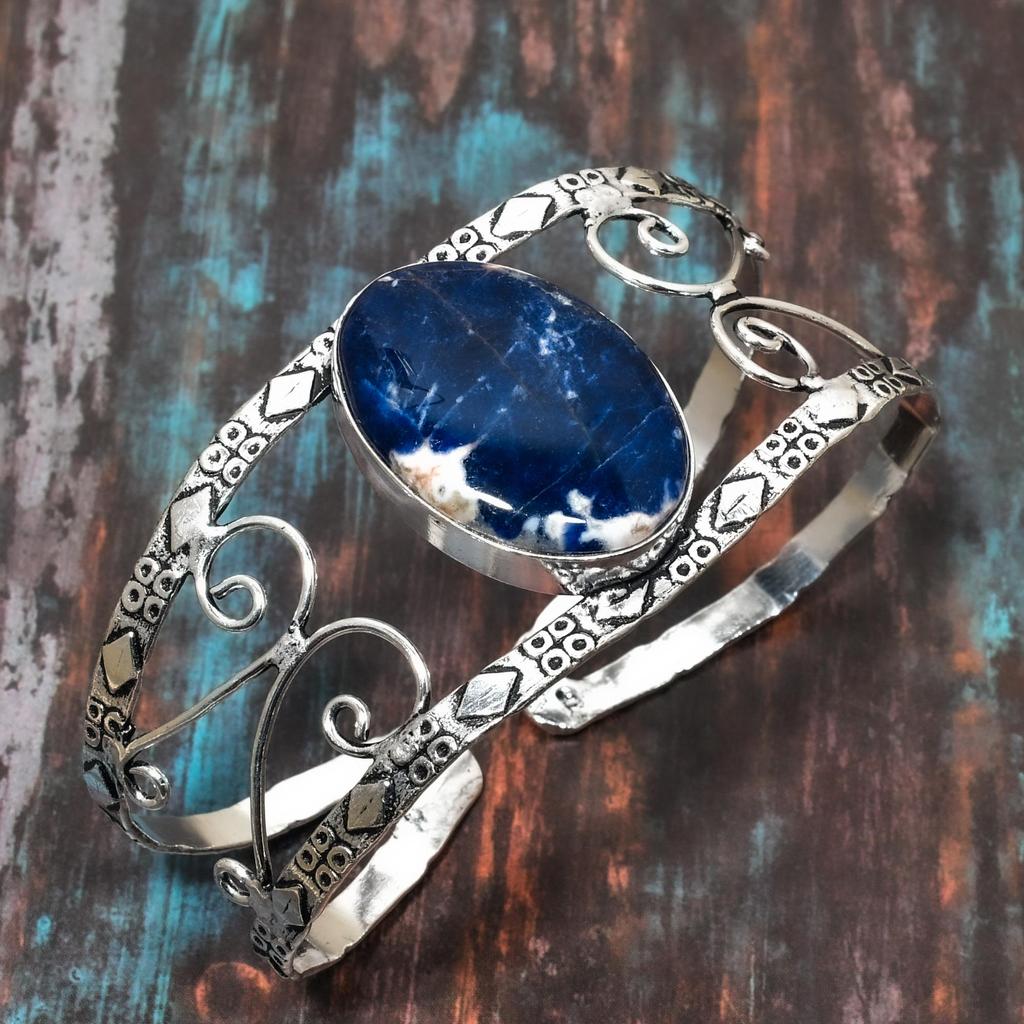 Красивый драгоценный камень содалит, твердый браслет ручной работы из стерлингового серебра 925 пробы, регулируемые ювелирные изделия