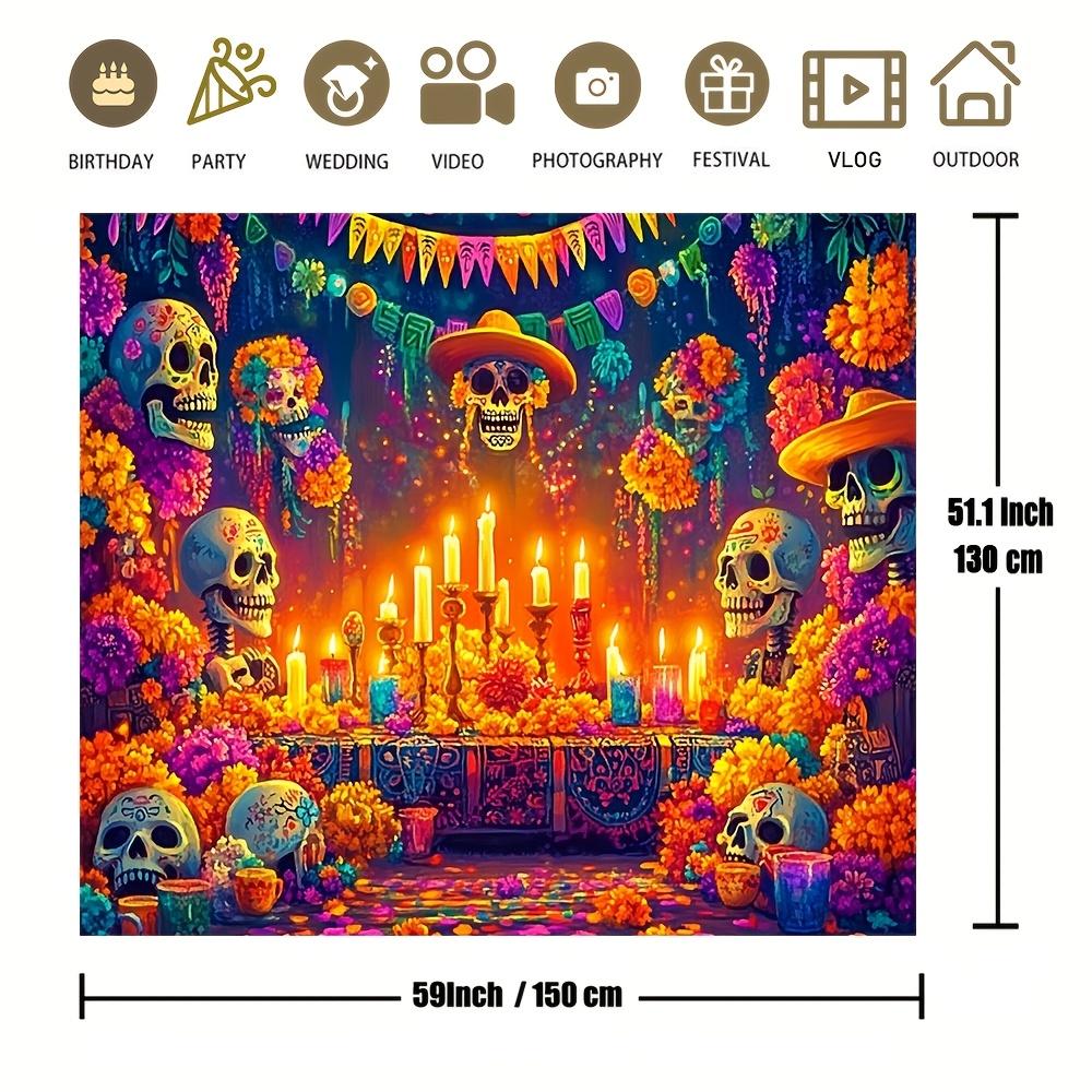 The vibrant Dia de los Muertos banner - party decoration featuring festive skulls,zyc