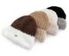 Cat Brother Korean Style Knit Hat: Color Block Plush, Warm Wool, Women's Large Head Circumference