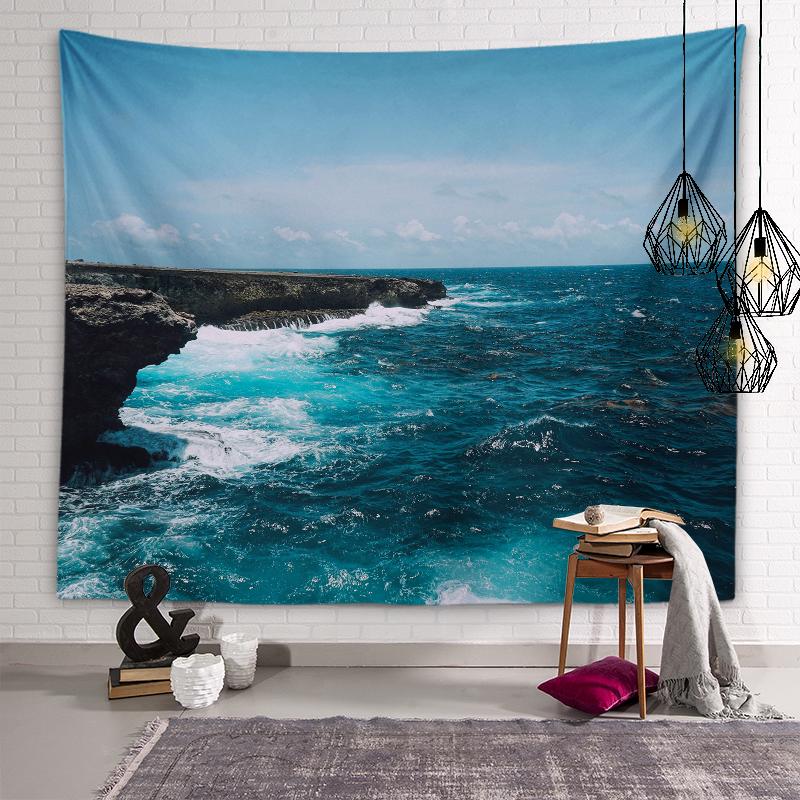 Пляжный пейзаж Гобелен Сумерки Закат Пейзаж Настенное художественное оформление Эстетика общежития Гостиная Спальня Украшение дома