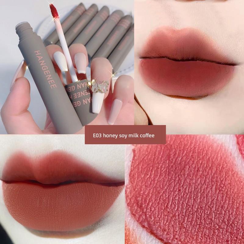Fingertip Lip Lacquer Matte Finish Velvet Lip Mud Does Not Fade No Stain on Cup Niche Style Brand Student Plain Lipstick for Women