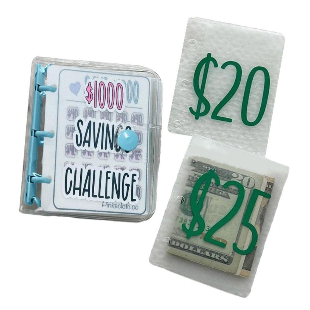PVC $1000 Money Savings Challenge Binder Button Closure Mini Budget Binder Notebook Cash Saving