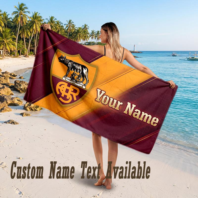 AS Roma FC Design Beach Towel Custom Text Large Towel for Beach Vacation