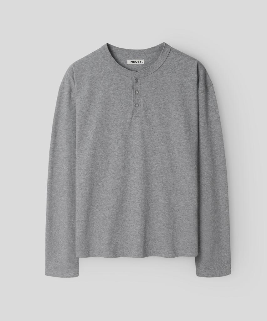 INDUST Semi-Crop Henley Neck Long Sleeve T-Shirt_Charcoal