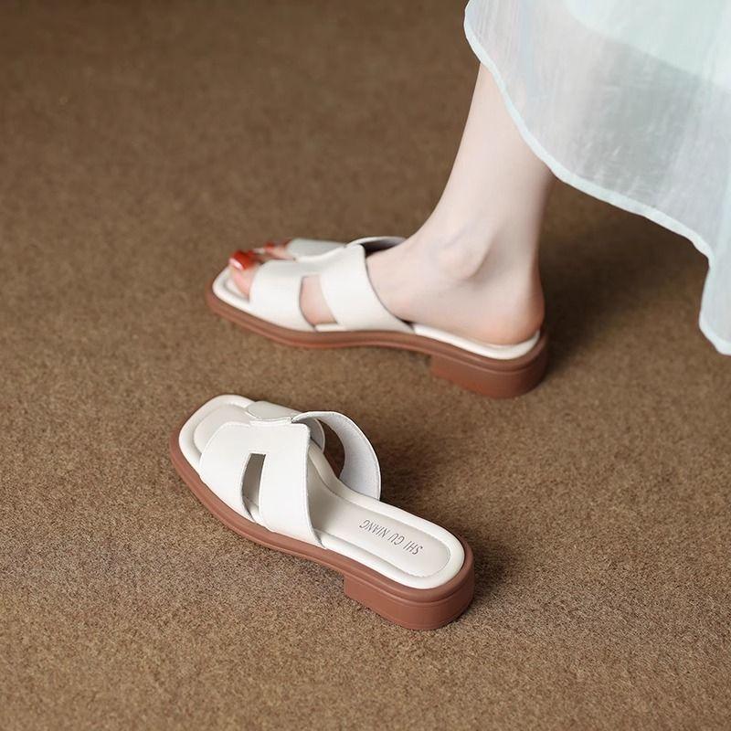 Летняя женская обувь из мягкой кожи на низком каблуке с квадратным носком, в римском ретро-стиле, коричневые французские женские сандалии с открытыми пальцами