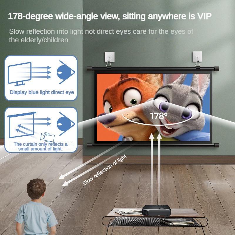 60/72/84 Inches Projection Screen Entertainment Projector Curtain HD Mobile Portable Tripod Screen