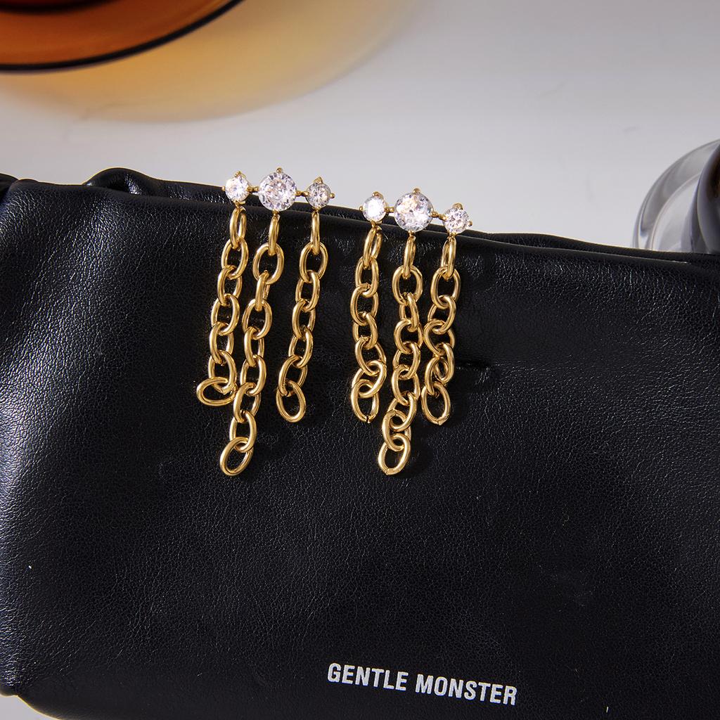 Yori Delicate Cubic Zirconia Chain Tassel Earrings 18k Gold Pvd Plated Popular Daily Classy Waterproof Jewelry Accessory