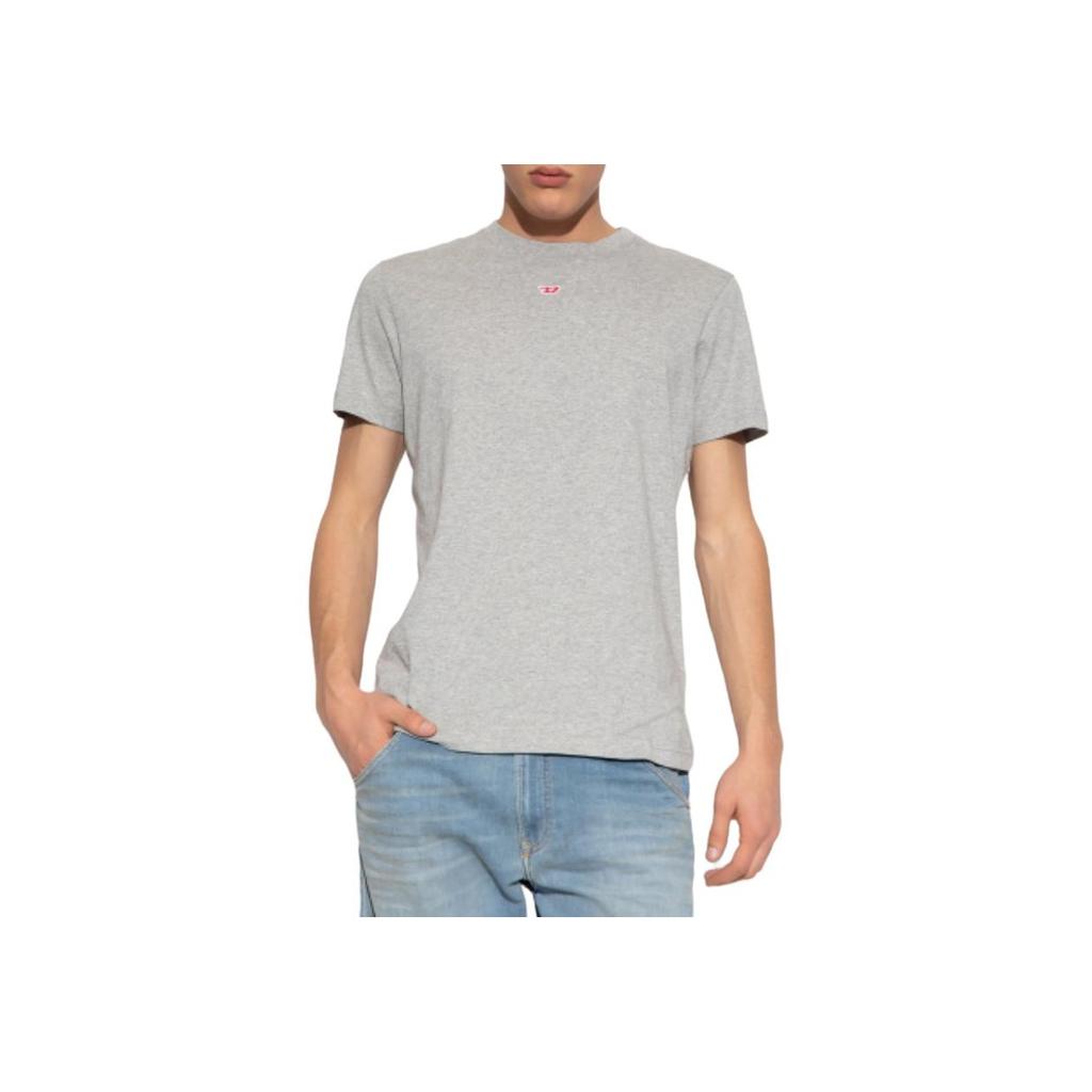 DIESEL Solid Color Logo Embroidered Short Sleeve T-Shirt Men tops Gray A040810GRAI-9CB