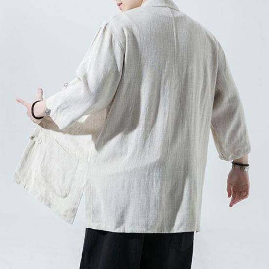 Мужская рубашка в китайском стиле, свободная рубашка в стиле ретро на пуговицах с карманами, хлопковая льняная дышащая летняя рубашка для уличных вечеринок и путешествий