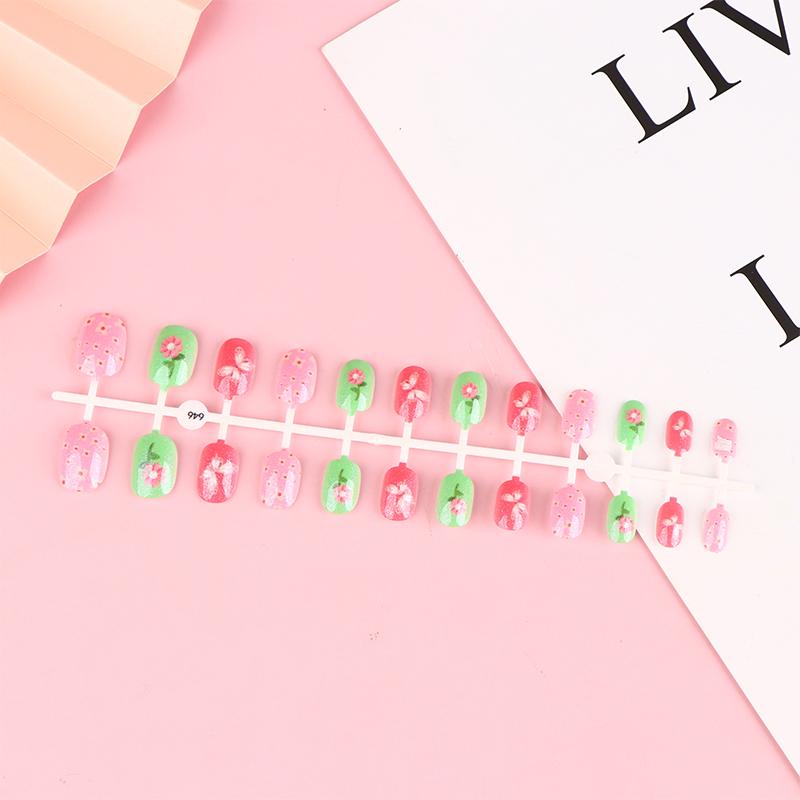 Kids Cartoon Pattern Design Wearing Fake Nails Strips Nail Tips Special Manicure Popular Children False Nails Press