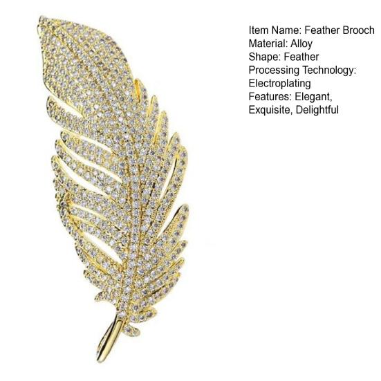 Rhinestone Feather Brooch for Women Men Faux Crystal Feather Lapel Safety Pin Collar Jewelry Accessory for Parties Weddings