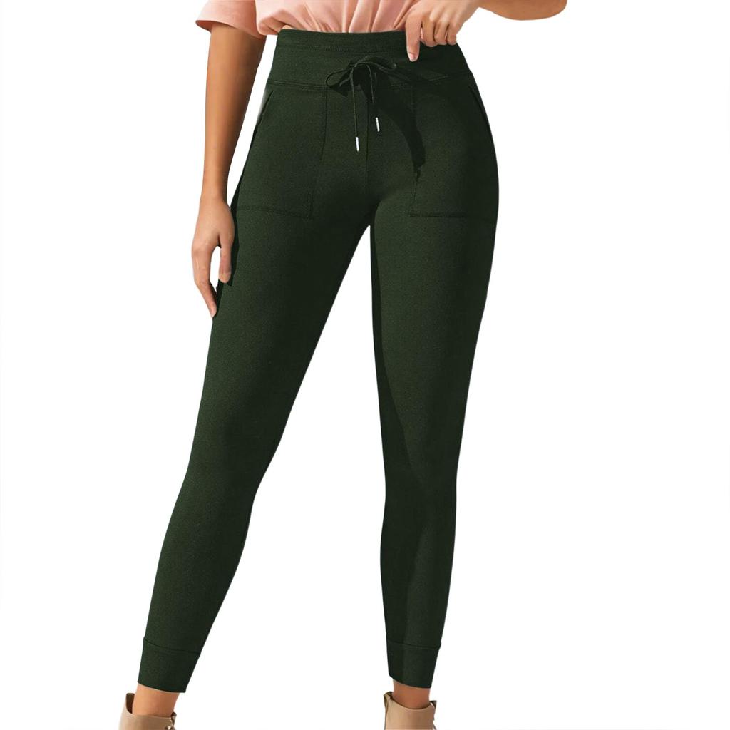 Женские однотонные повседневные брюки с высокой талией и шнуровкой, эластичные облегающие длинные брюки для бега и фитнеса