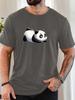 Unisex Khaki Crew Neck Tee Cute Lying Chubby Giant Panda Cartoon Animal Illustration Chinese Wildlife Fan Soft Cotton Male Tops