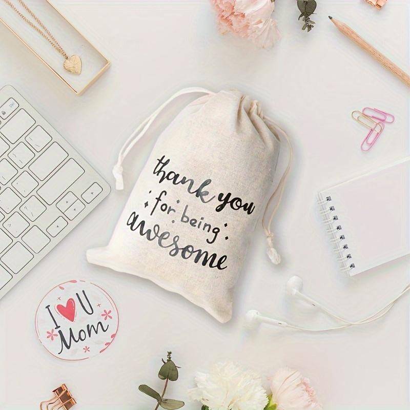 5/10pcs Canvas Drawstring Bag, Birthday Party, Holiday, Wedding Decoration Gift, Letter Print, Drawstring Drawstring, Drawstring Bag
