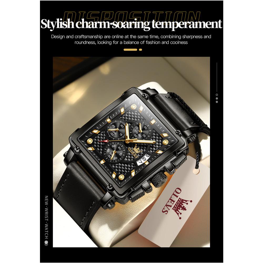 OLEVS 9925 With Gift Box Top Watch Square Multifunction Sports Quartz Watch Luminous Men's Watch