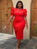 Красные плиссированные платья для элегантных женщин с V-образным вырезом и оборками на рукавах с высокой талией, облегающее сексуальное платье миди для вечерней вечеринки, рождественские наряды
