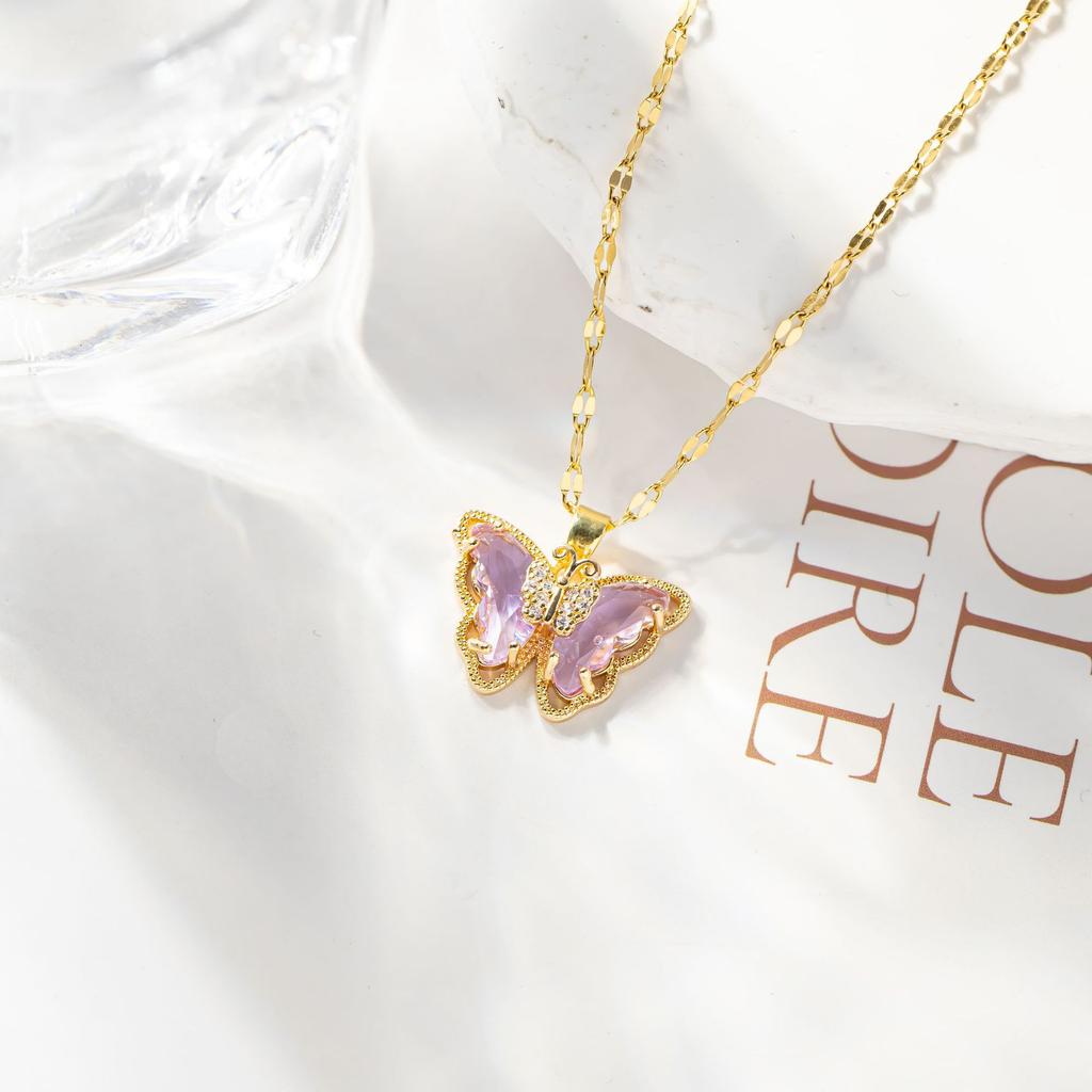 Women's Necklace with Micro Inlay of Zircon Butterfly, Fashionable, Simple and Personalized Collarbone Chain