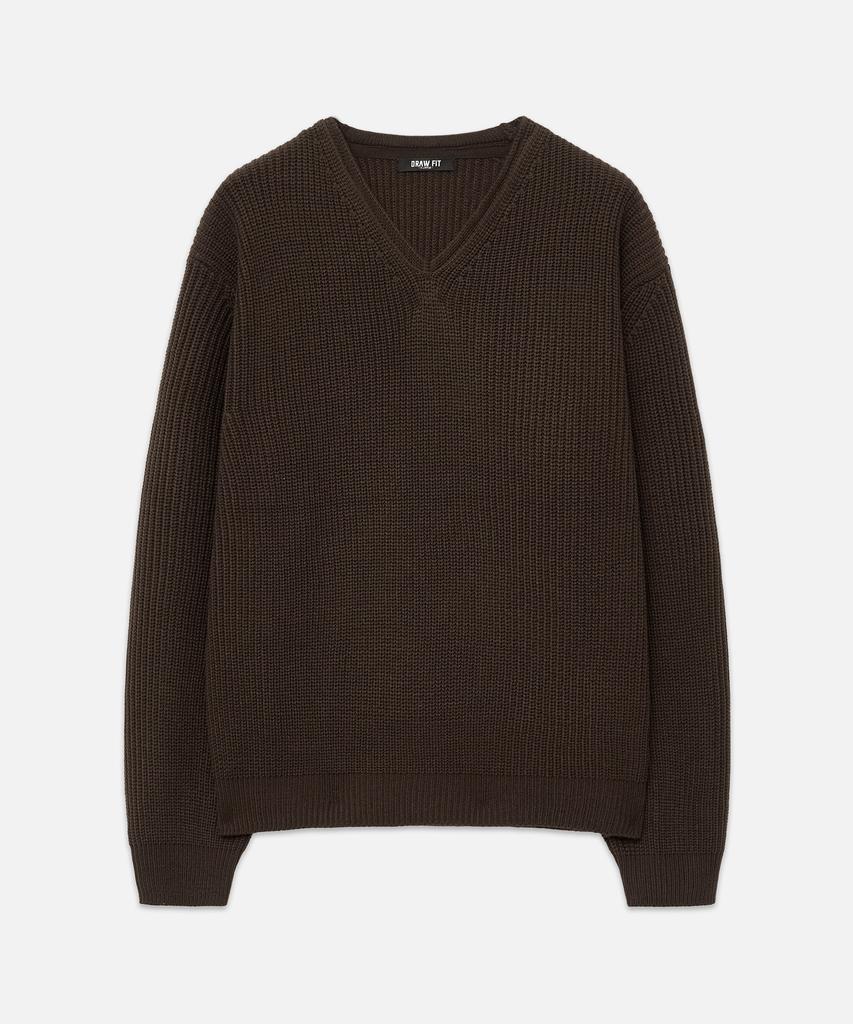 DRAW FIT Cozy V-Neck Pullover Knit [Brown]