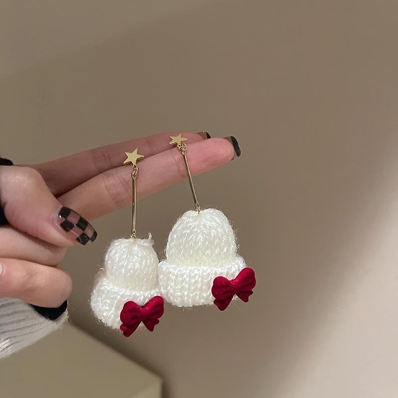 Серьги-капли с красным бантом для женщин, темпераментные серьги с сердечками и бантом для девочек, новогодние праздничные украшения